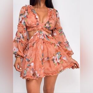 Multicolored Ruched Tiered Long Sleeve Plunge Sundress. Worn once pristine 👌